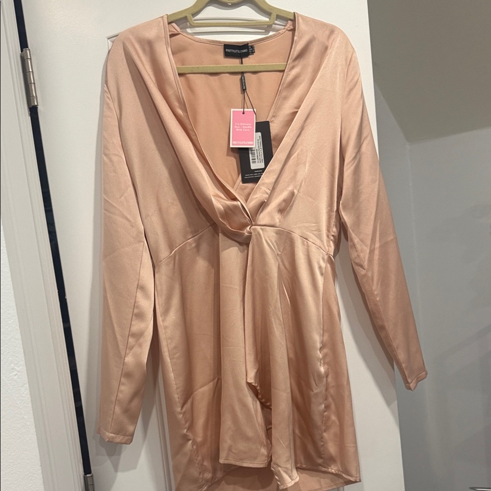 PrettyLittleThing Blush Satin Wrap Dress